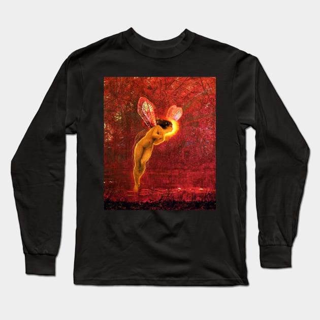 IRIS,SPIRIT OF THE RAINBOW IN AUTUMN Red Pink Hues by John Atkinson Grimshaw Long Sleeve T-Shirt by BulganLumini